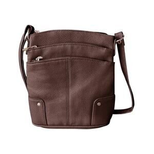 Cal-Wyn NWT Dark Brown Cowhide Leather Crossbody 4 zipper Pockets- 1 open pocket